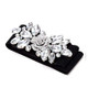 Diamante Tea Flower Elasticated / Stretchable Metal Fastening Buckle Black Waist Belt Floral Women Fashion Accessory
